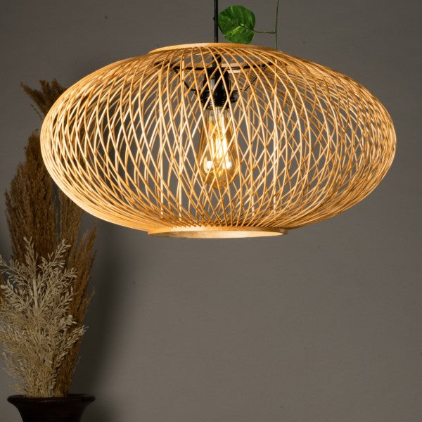 Retro Chandelier Bamboo Weaving Ceiling Light Round Hanging Pendant Lamp ( D40 X H22 CM )